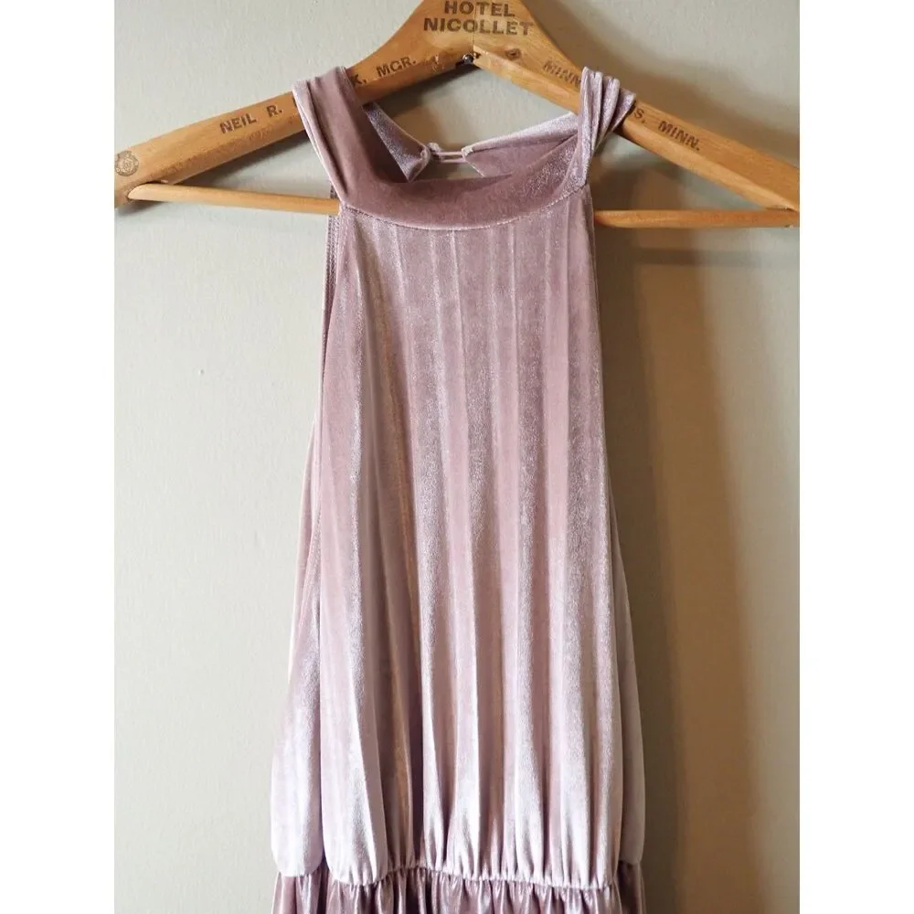 ASOS High Neck Pleated Champaign Pink Formal Maxi Dress Velvet Size 8 Chic Glam - Picture 9 of 16